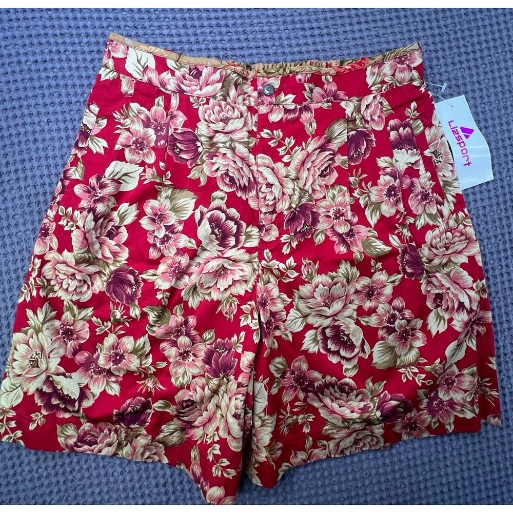 Vintage Liz Sport Womens Floral High Waist Shorts Skort Size 14 Dead-stock